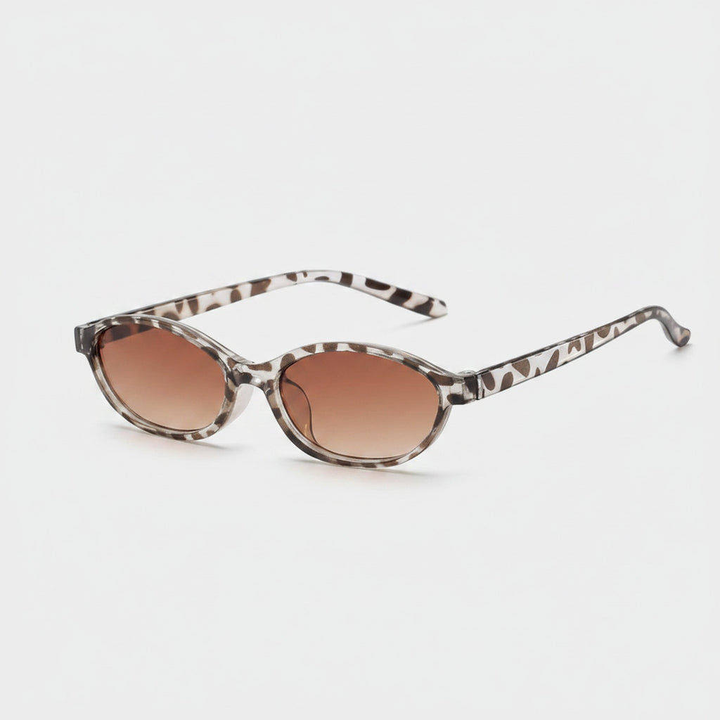 Leopard Print Oval Sunglasses Brown Gradient Lens