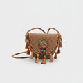 Beaded Boho Crossbody Bag With Tassel Fringe