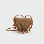 Beaded Boho Crossbody Bag With Tassel Fringe