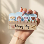 Happy Dog Wooden Keychain Charm Tag