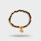 Tiger's Eye Beaded Bracelet With Gold Star Charm