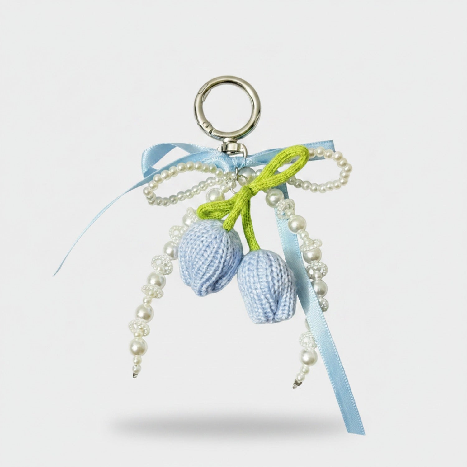Pink Knit Flower Pearl Beaded Keyring Charm