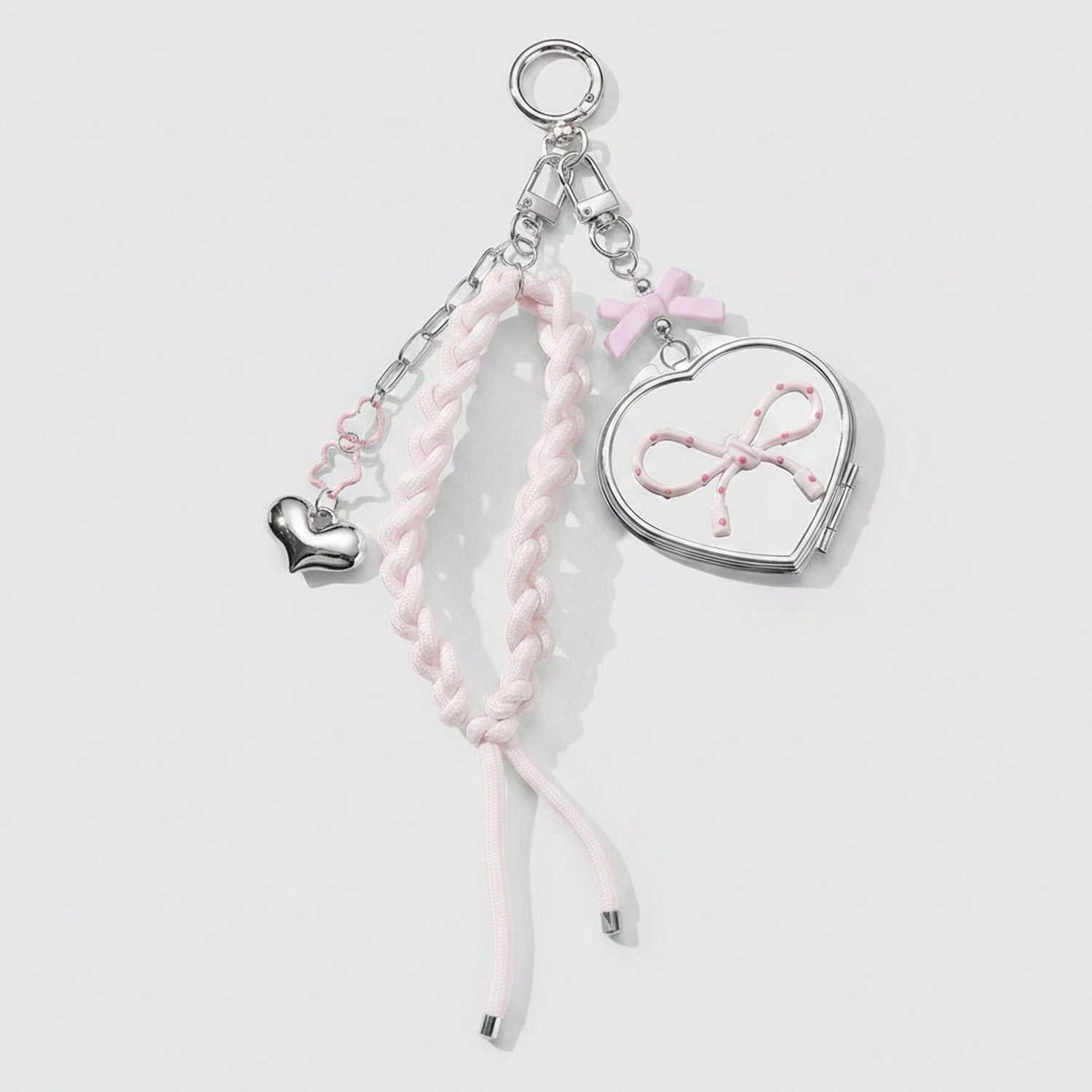 Pink Braided Heart Keychain With Bow Charm