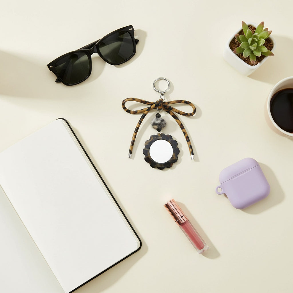 Tortoiseshell Flower Keyring With Fuzzy Charm