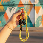 Yellow Rope Black Cat Charm Phone Strap