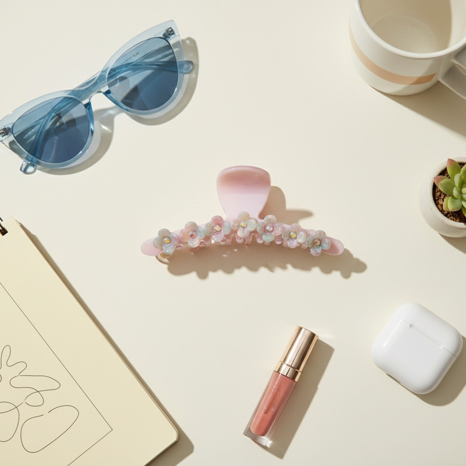 Pastel Floral Beaded Hair Claw Clip