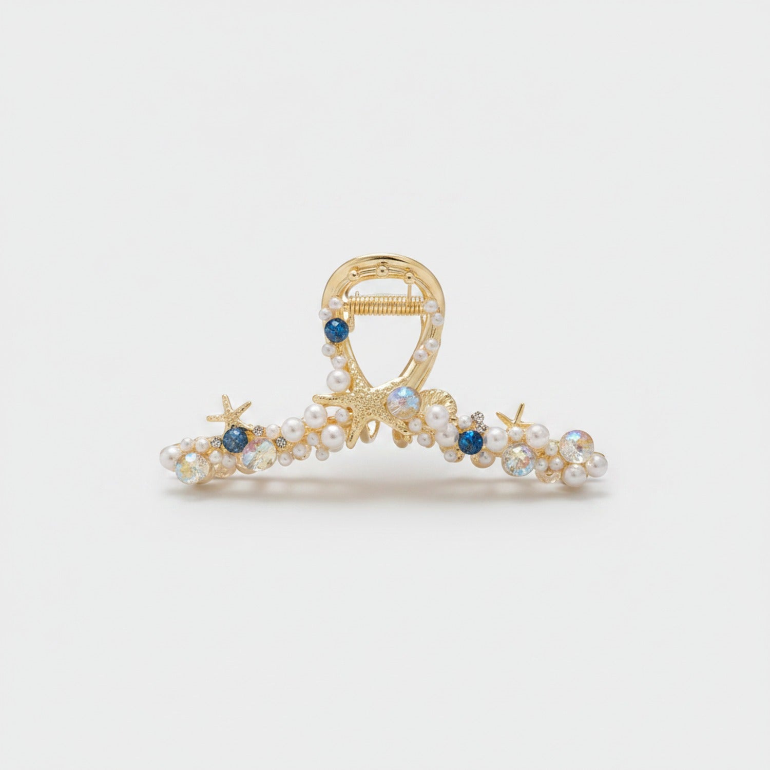 Pearl & Starfish Beaded Gold Hair Claw