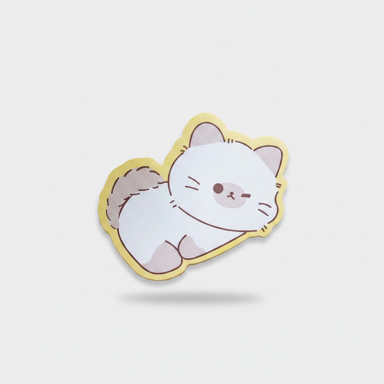 Cute Cat Kawaii Sticker Badge Yellow Border