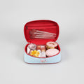 Pastel Blue & Pink Cosmetic Bag With Flower Charm