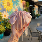 Pink Velvet Flower Hair Claw With Pearl Chains