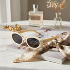 Cream Oval Retro Sunglasses With Metal Accent