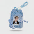 Fuzzy Photo Frame Keychain with Ribbons - Blue Plush Card Holder with Ribbon
