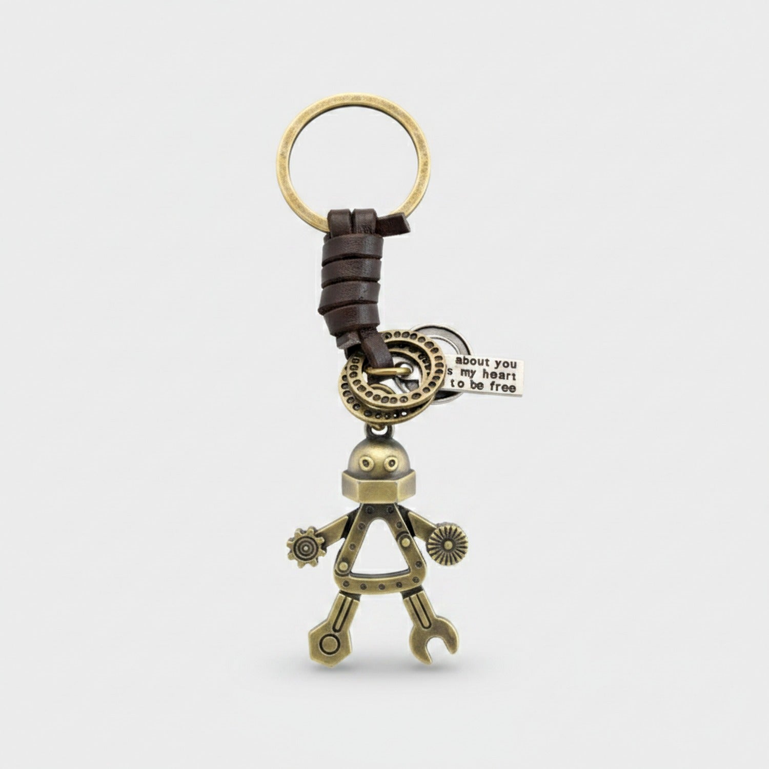 Steampunk Robot Brass Charm Keyring