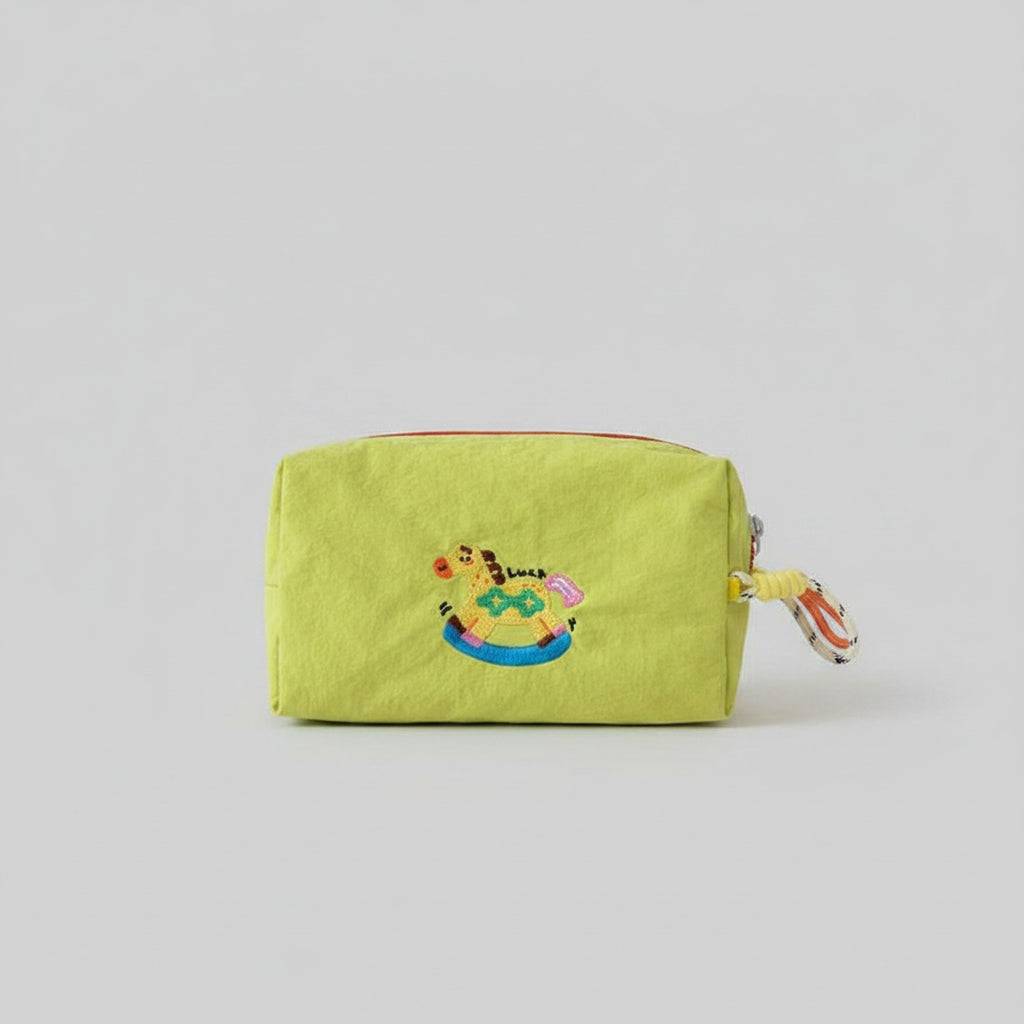 Lime Green Rocking Horse Cosmetic Bag With Charm