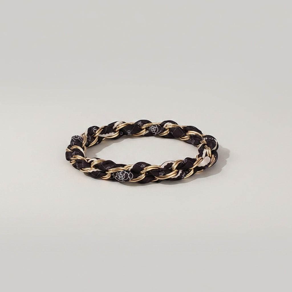 Black And Gold Chain Link Bracelet With Rose Charms