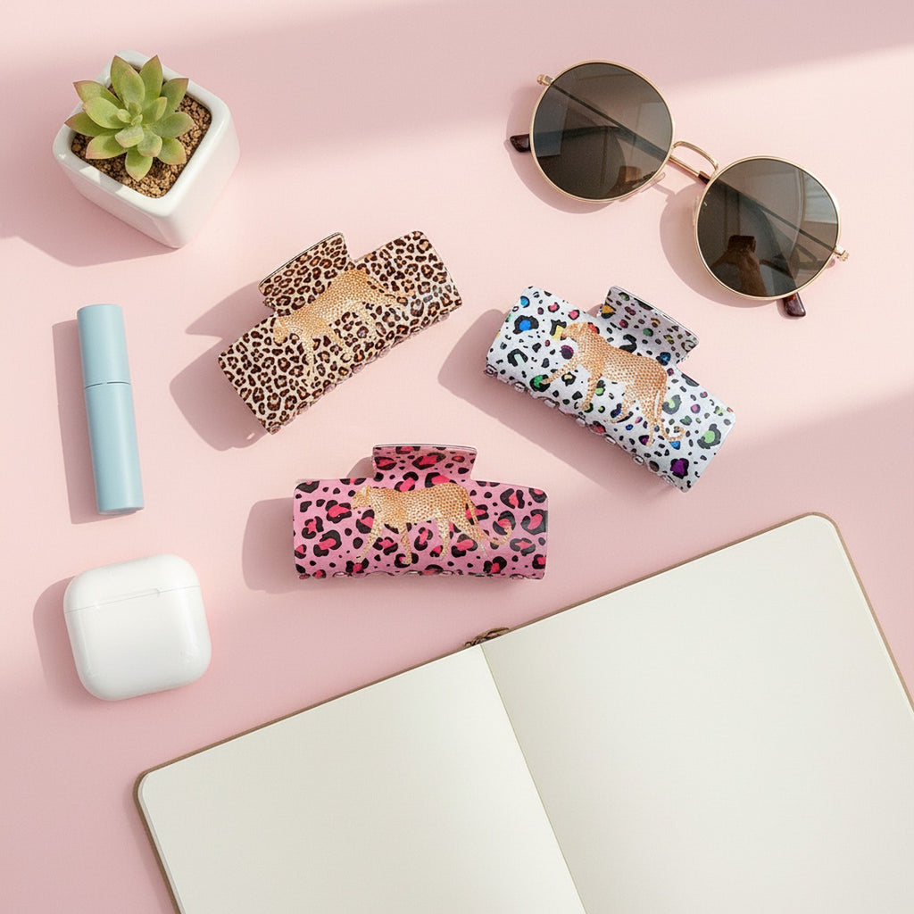 Leopard Print Hair Claw Clips Set