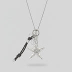 Silver Starfish Charm Necklace With Black Cord