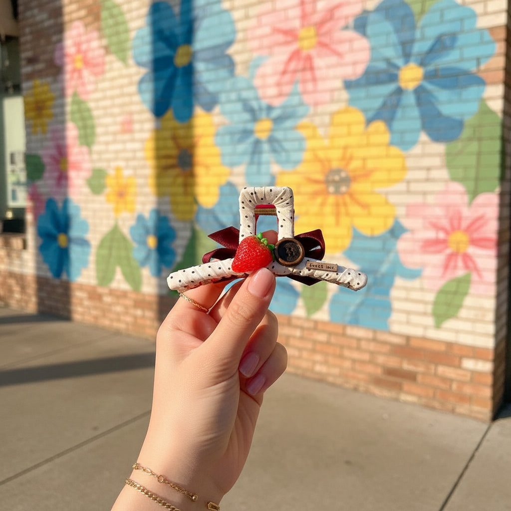 Red Velvet Hair Claw With Tomato Charm