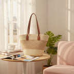 Straw Tote Bag With Leather Handles