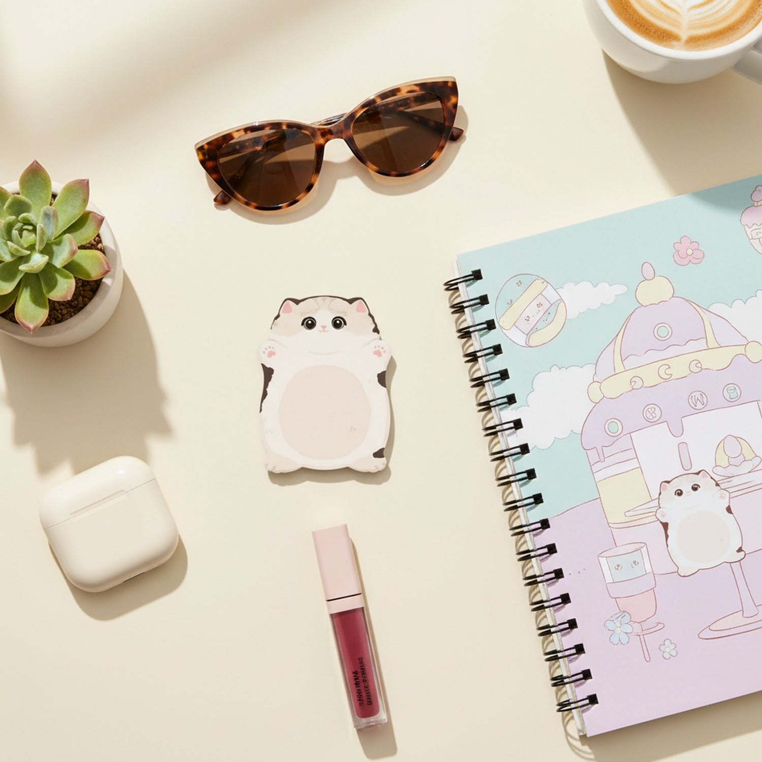 Cute Cat Sticky Notes Pad With Mirror