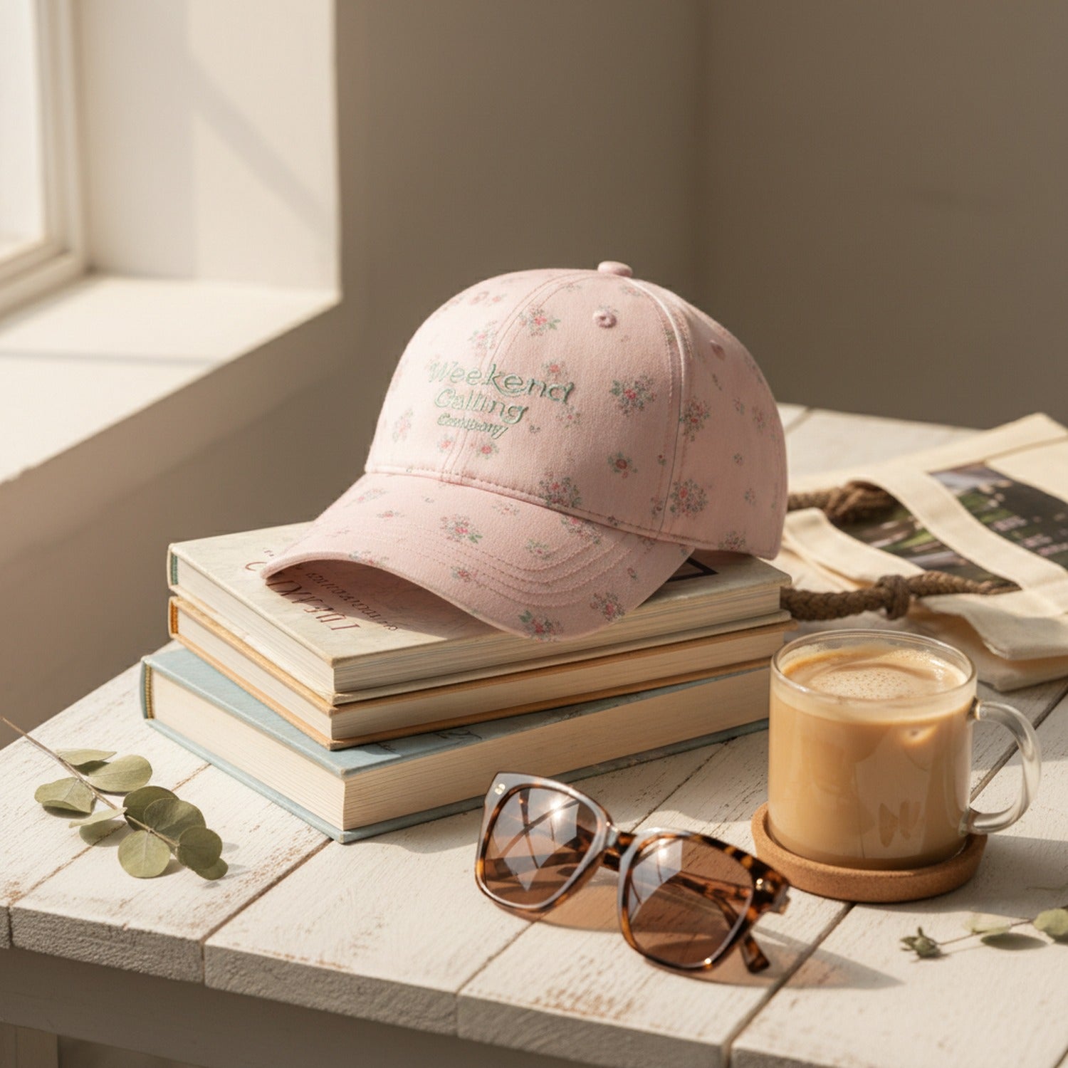 Vintage Floral Baseball Cap with Embroidered Text