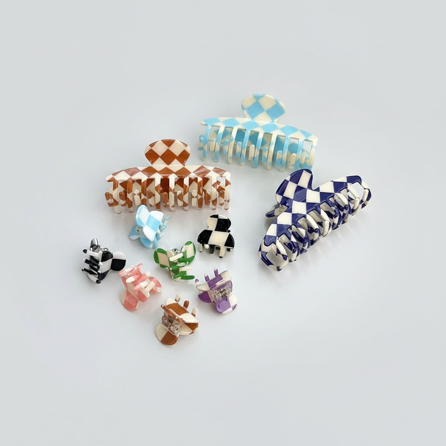Checkered Hair Claws Pastel Multi-Pack Set