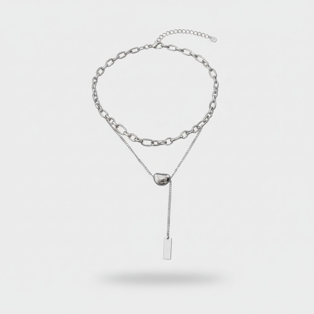 Silver Layered Chain Pendant Necklace