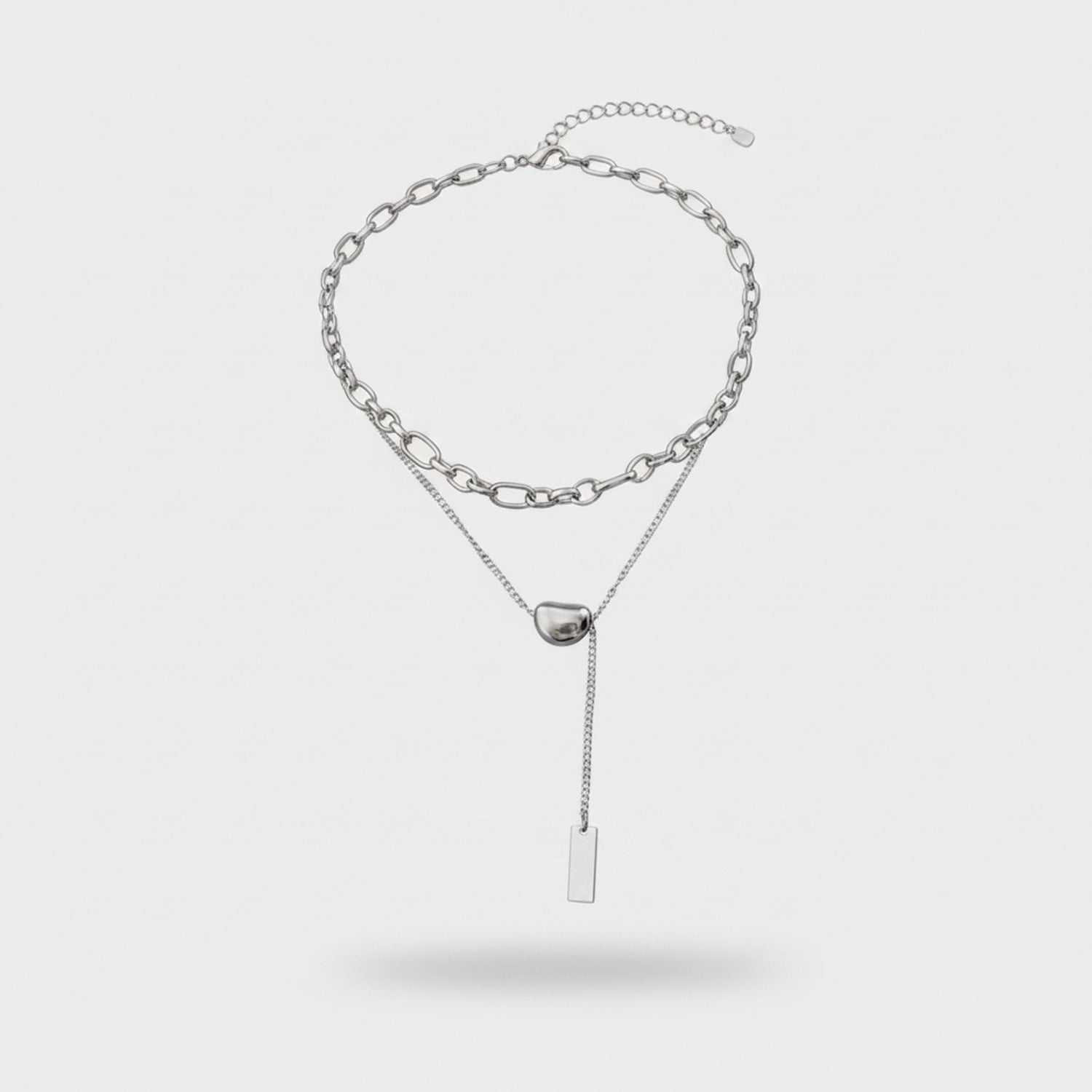 Silver Layered Chain Pendant Necklace