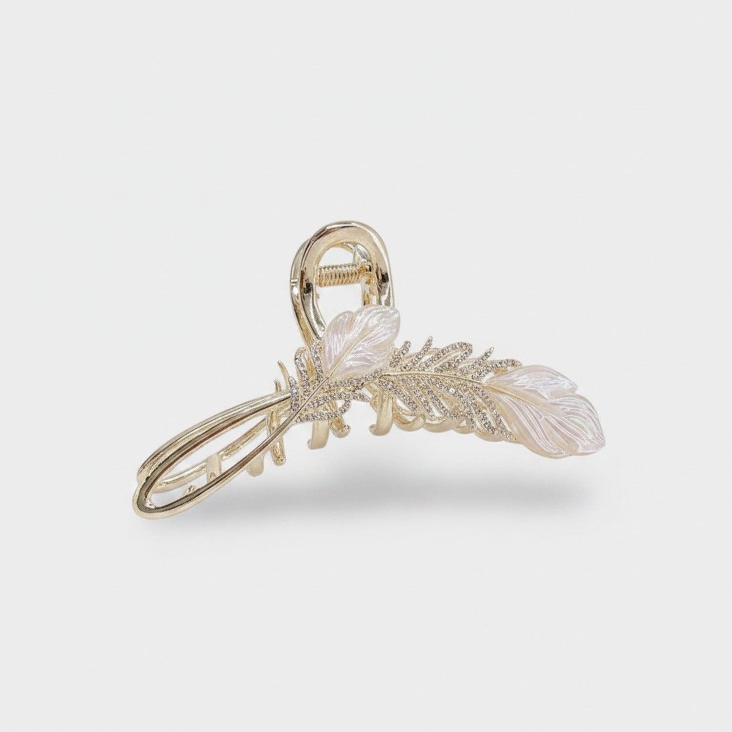 Leaf Rhinestone Pearl Hair Claw Clip