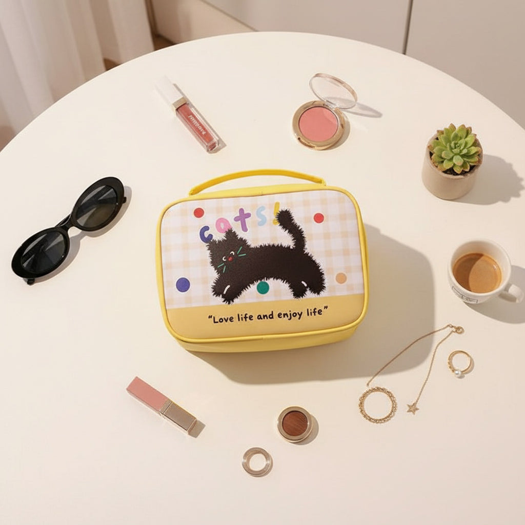 Yellow Cat Graphic Cosmetic Travel Bag