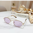 Gold Oval Sunglasses With Geometric Temple Details