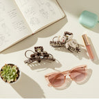Brown Plaid Hair Claws With Teddy Bear Charm