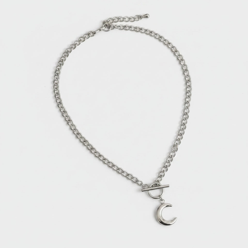 Silver Moon Charm Toggle Chain Necklace