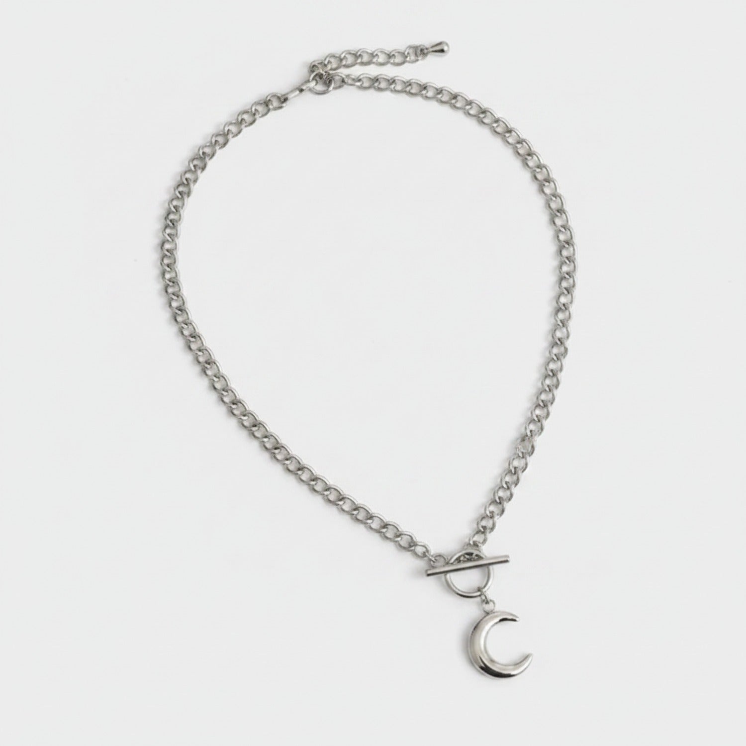 Silver Moon Charm Toggle Chain Necklace