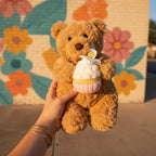 Tan Teddy Bear Plush With Birthday Cupcake
