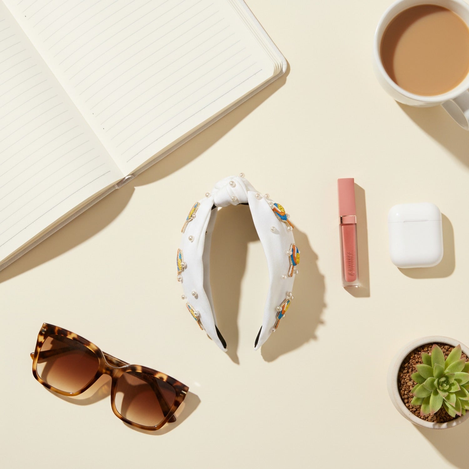 White Pearl Padded Headband With Beach Ball Charms