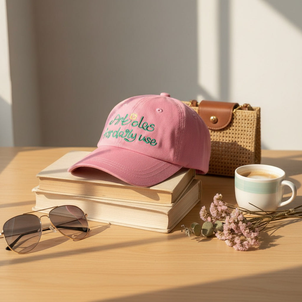 Pink Embroidered Flower Dad Hat Cap