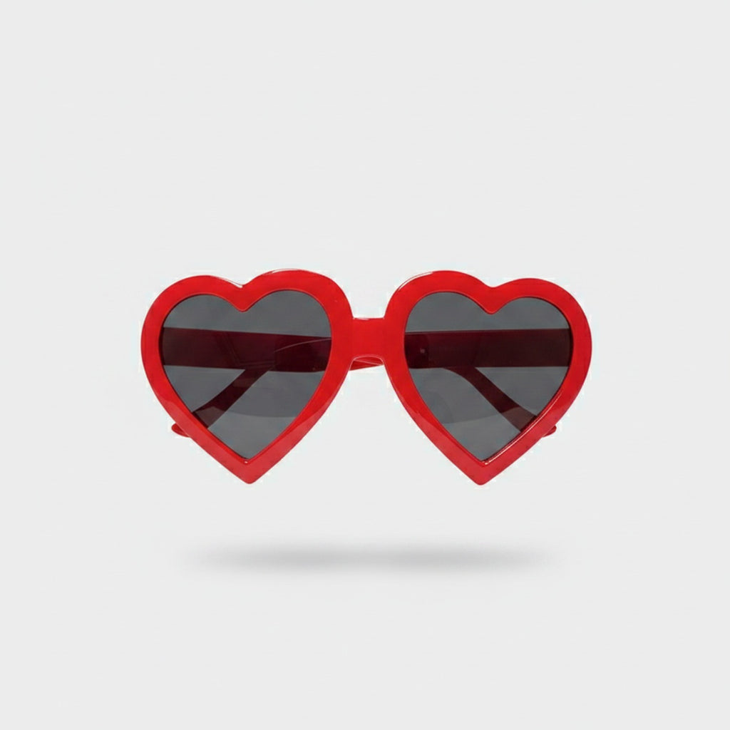 Red Heart-Shaped Sunglasses With Dark Lenses