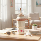 Pink Ice Cream Tumbler With Straw Handle