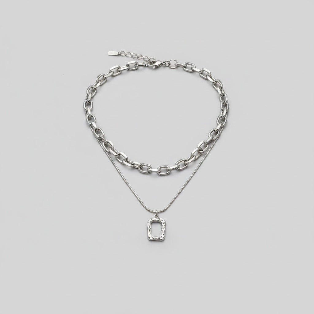 Silver Layered Chain Pendant Necklace