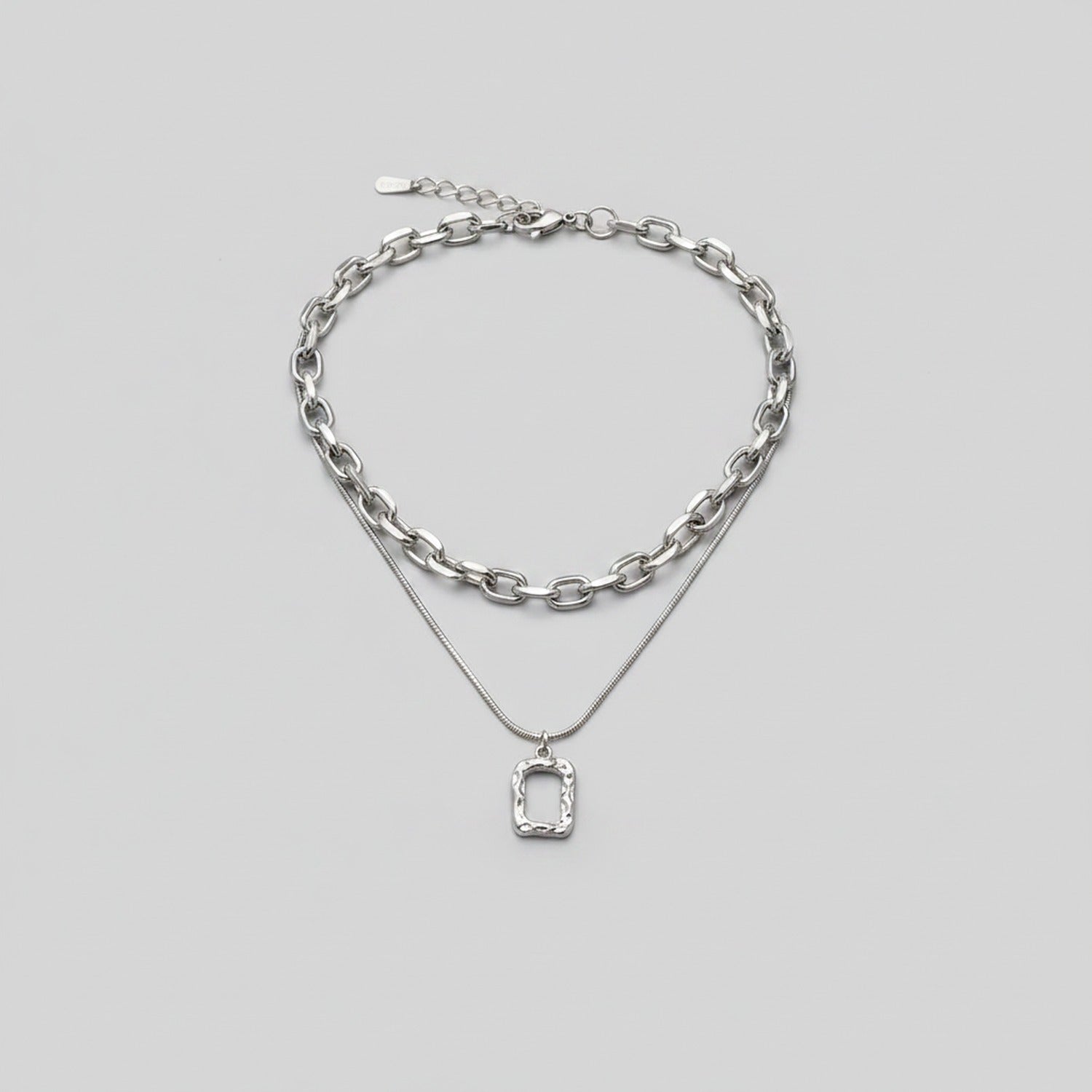 Silver Layered Chain Pendant Necklace
