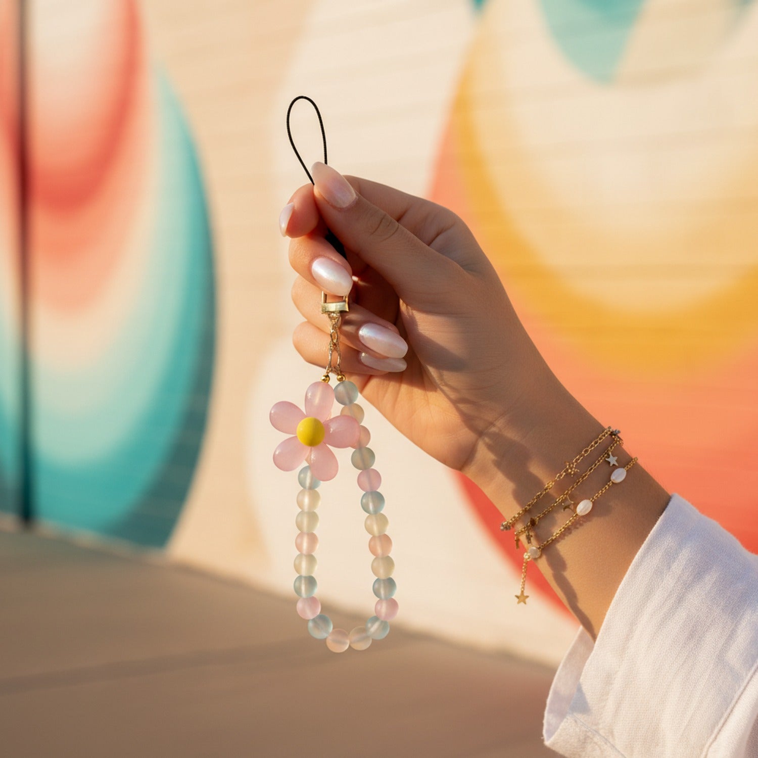Beaded Flower Acrylic Keyring Charm