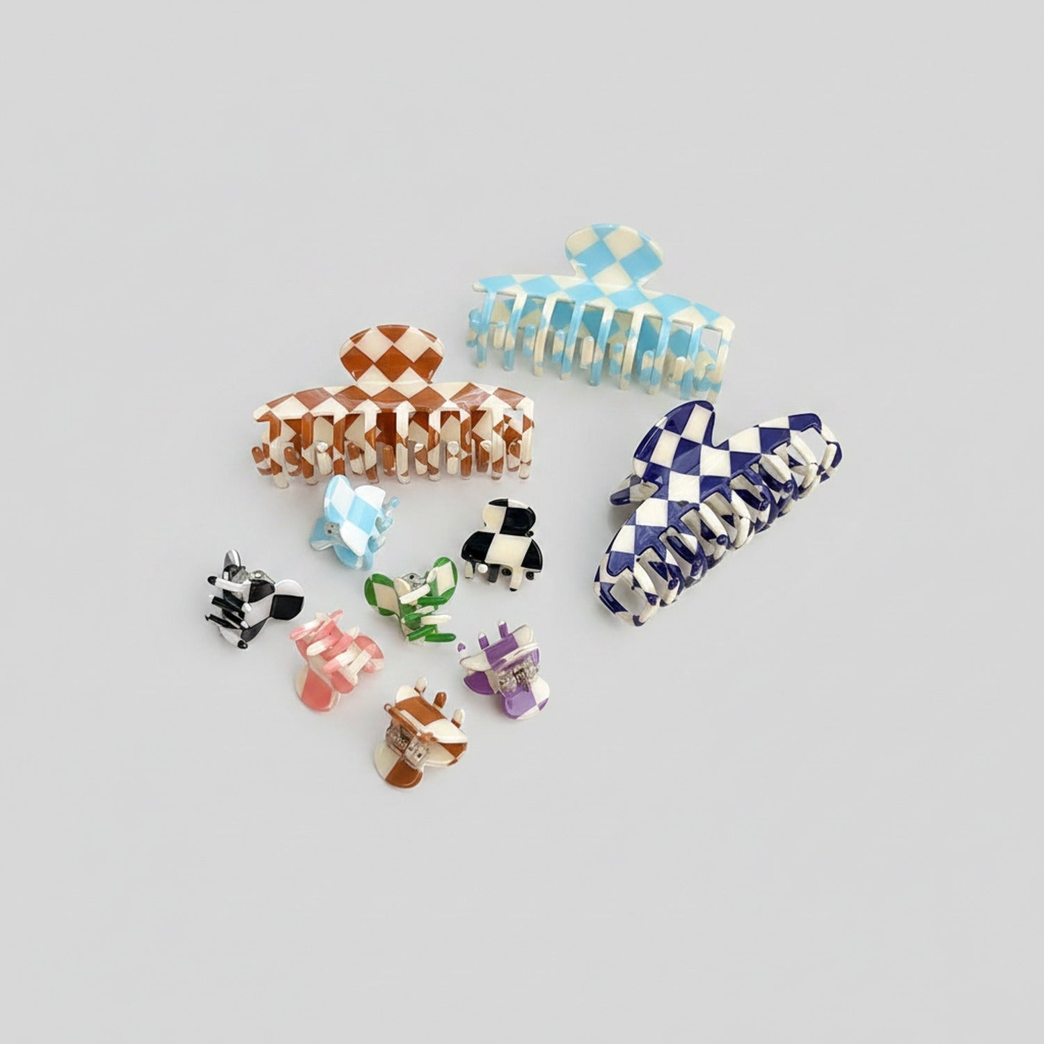 Checkered Hair Claws Colorblock Set Pack