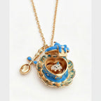 Flower Heart Locket Charm Necklace - Blue Teacup Opening Necklace – jewelry (view 2)