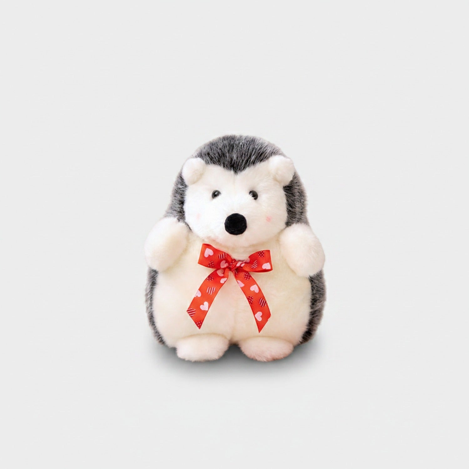 Adorable Gray and White Hedgehog Plush with Red Ribbon Bow