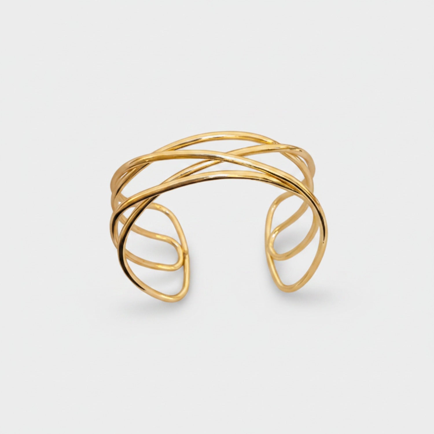 Gold Interlocking Cuff Bracelet With Oval Details