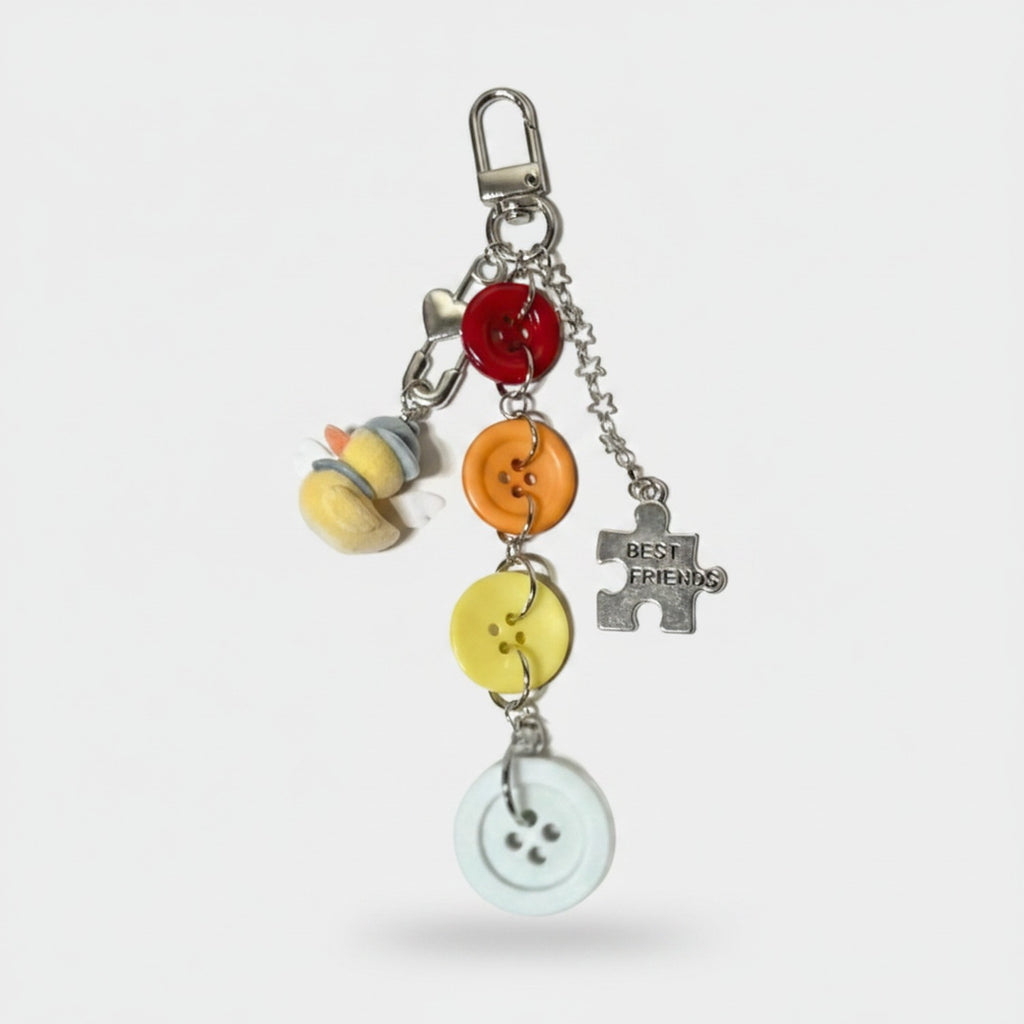 Colorful Button Acrylic Keychain With Best Friends Charm