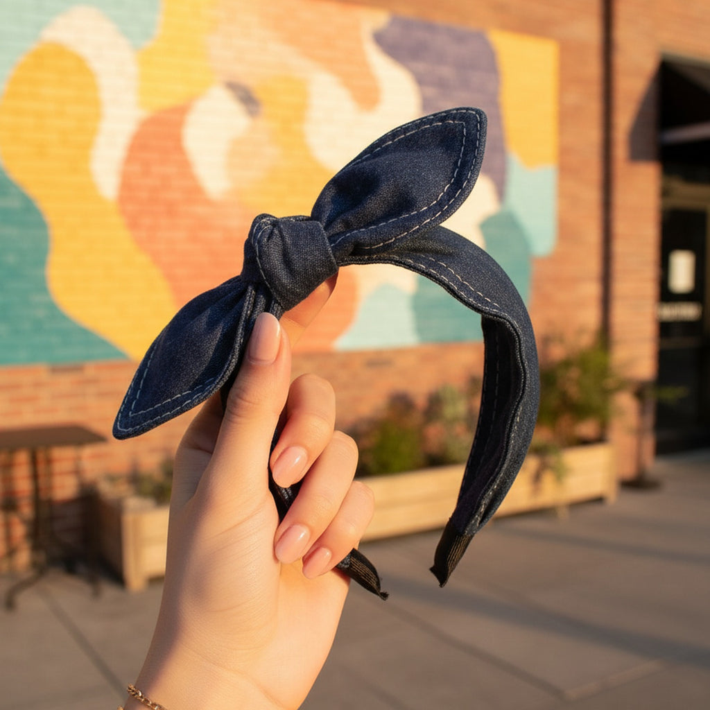 Denim Bunny Ear Knot Headband