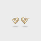 Gold Heart Rhinestone Stud Earrings