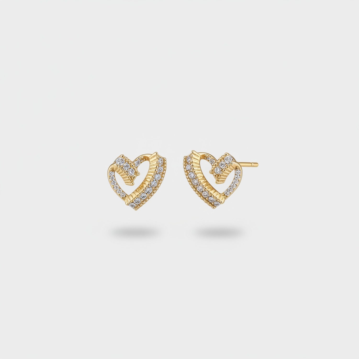 Gold Heart Rhinestone Stud Earrings